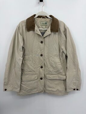 Vintage LL Bean Women’s L Chore Field Coat beige Canvas Barn Jacket Corduroy